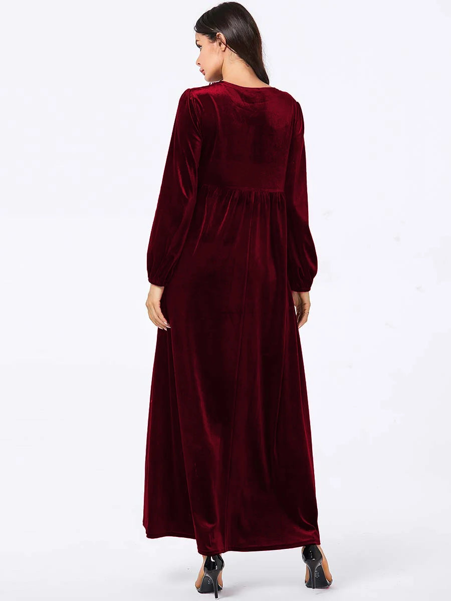 Elegant Plus Size Empire Waist Velvet Long Sleeve Maxi Dress Maxi | Chuzko.com