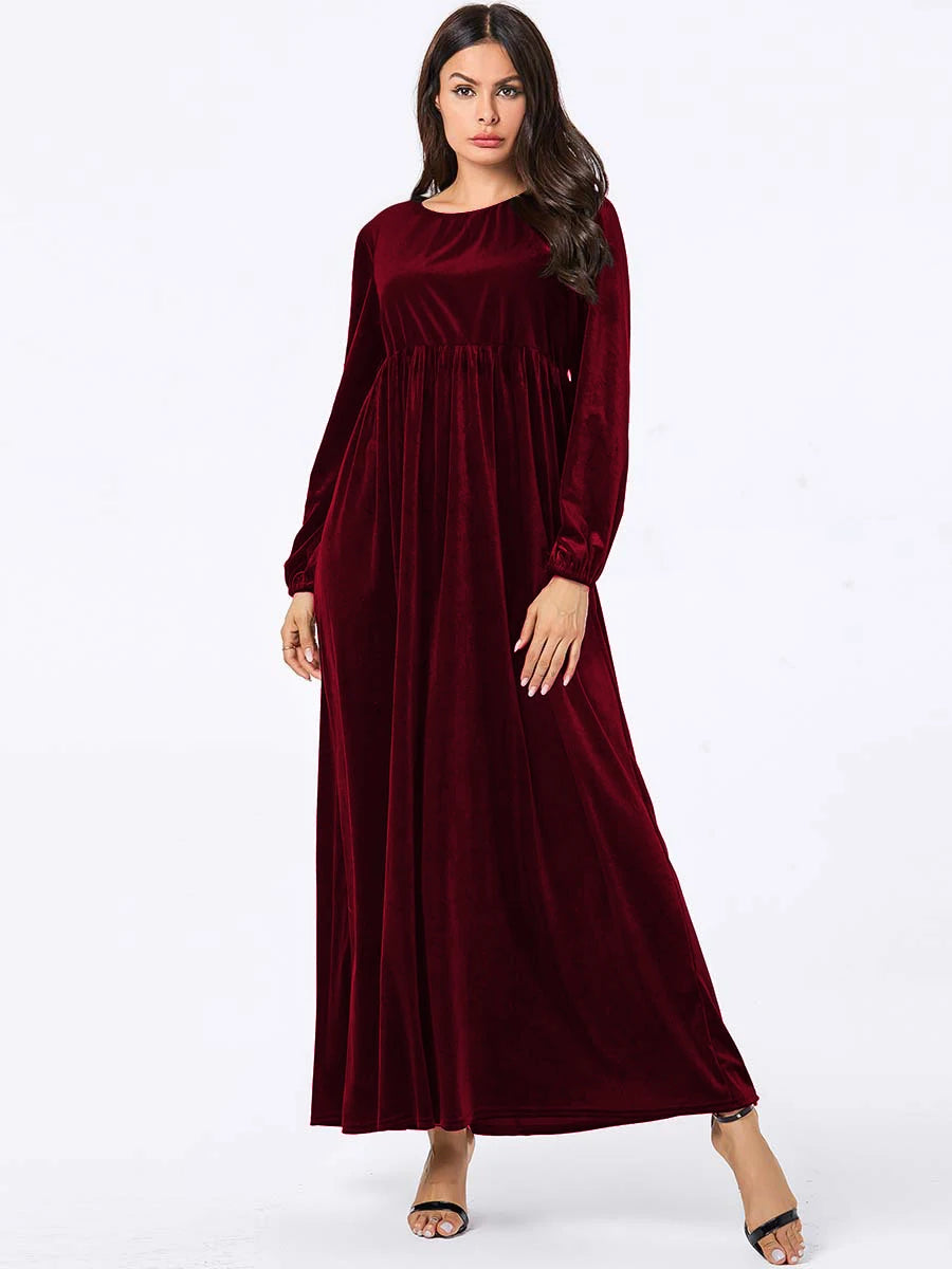 Elegant Plus Size Empire Waist Velvet Long Sleeve Maxi Dress Maxi | Chuzko.com