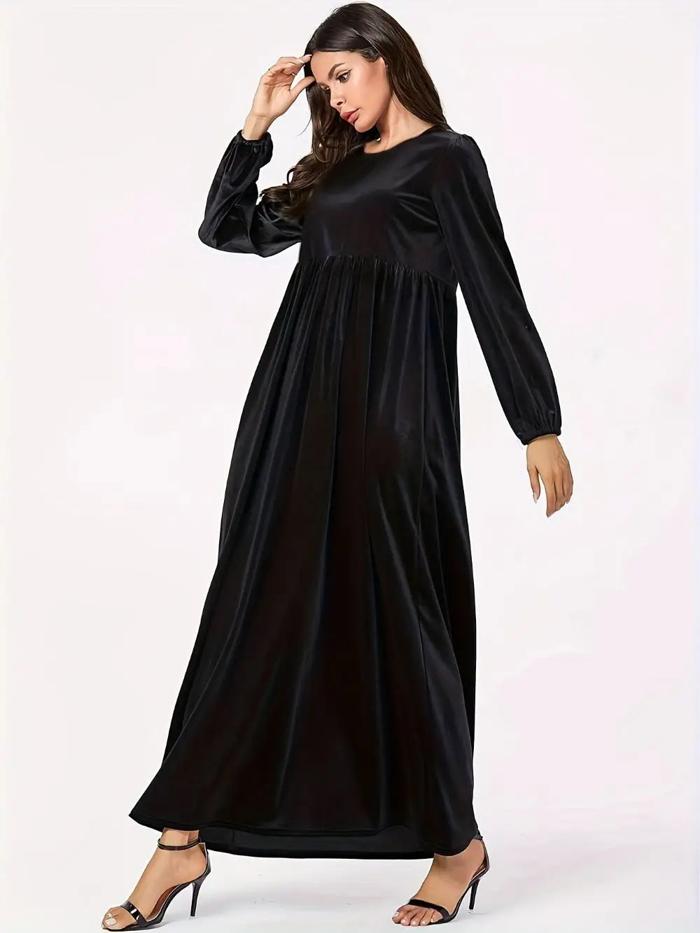 Elegant Plus Size Empire Waist Velvet Long Sleeve Maxi Dress Maxi | Chuzko.com