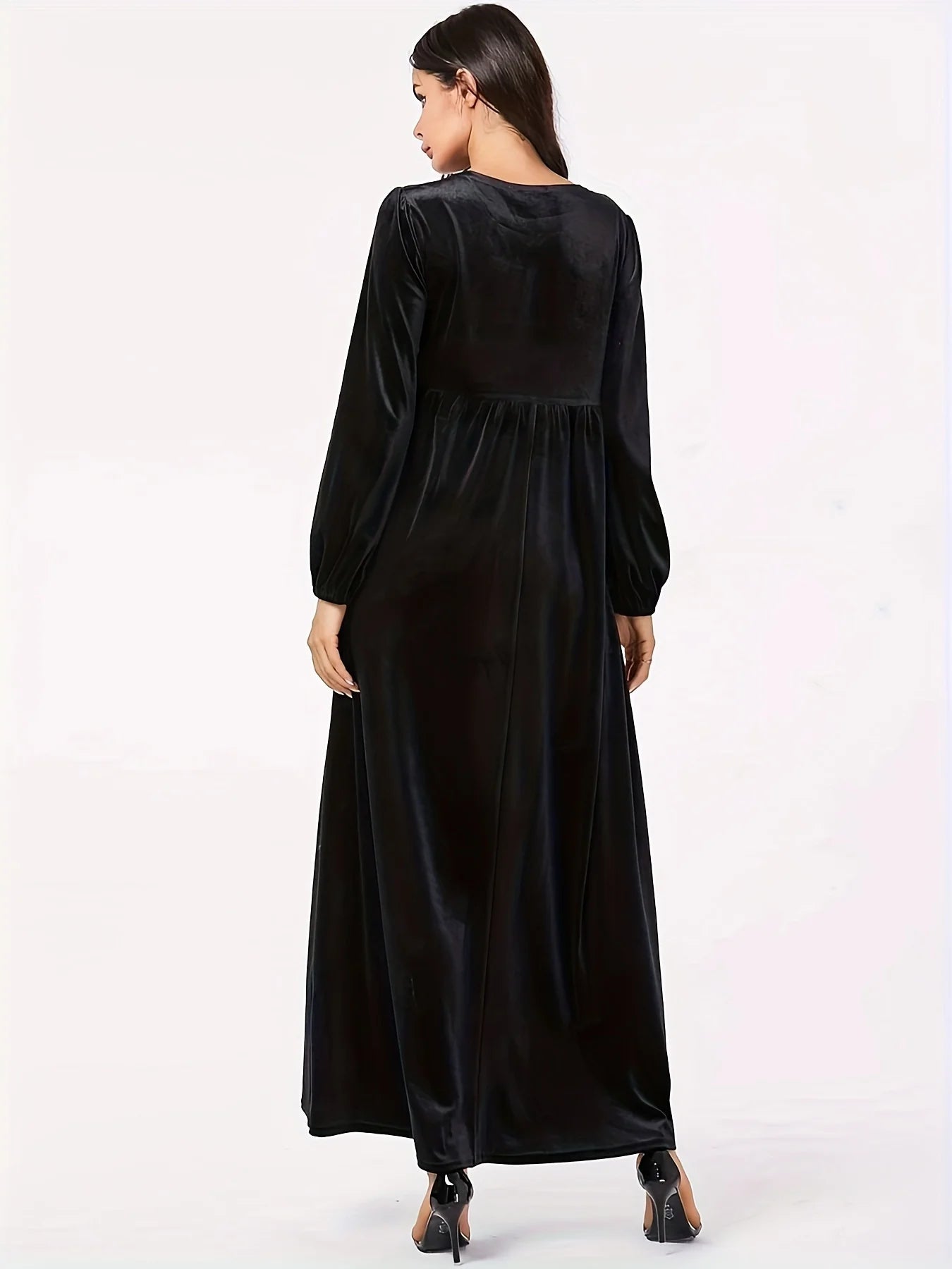 Elegant Plus Size Empire Waist Velvet Long Sleeve Maxi Dress Maxi | Chuzko.com