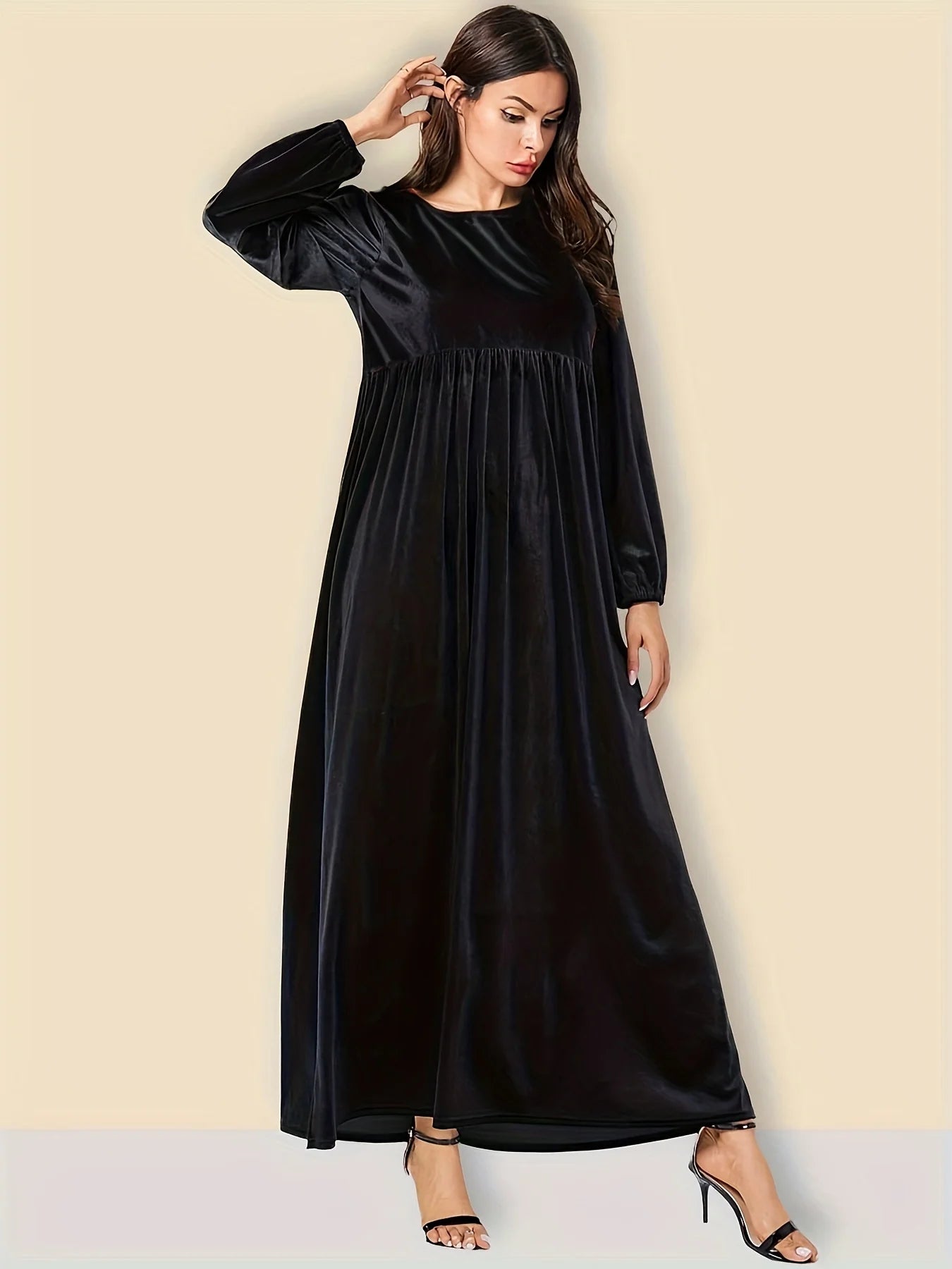 Elegant Plus Size Empire Waist Velvet Long Sleeve Maxi Dress	