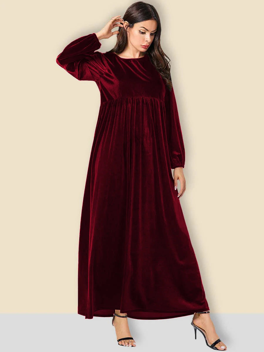 Elegant Plus Size Empire Waist Velvet Long Sleeve Maxi Dress Maxi | Chuzko.com