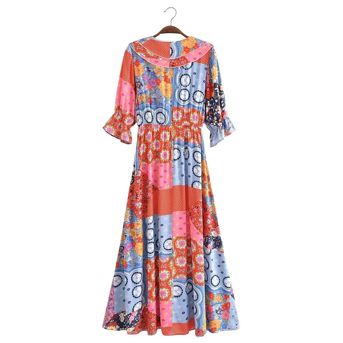 Boho Frill V-Neck 100% Viscose Dress Floral Print Boho Dresses | Chuzko.com