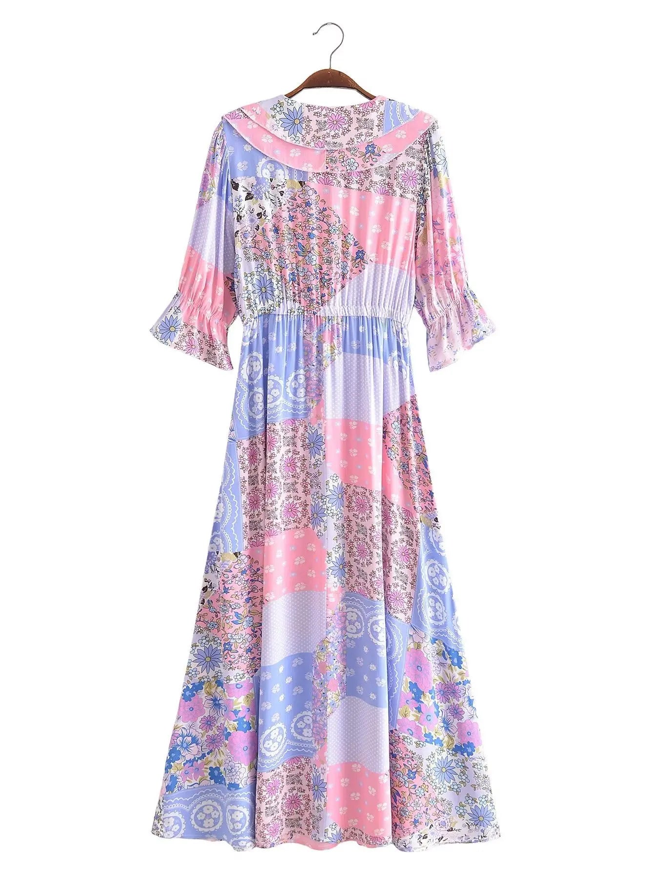 Boho Frill V-Neck 100% Viscose Dress Floral Print Boho Dresses | Chuzko.com