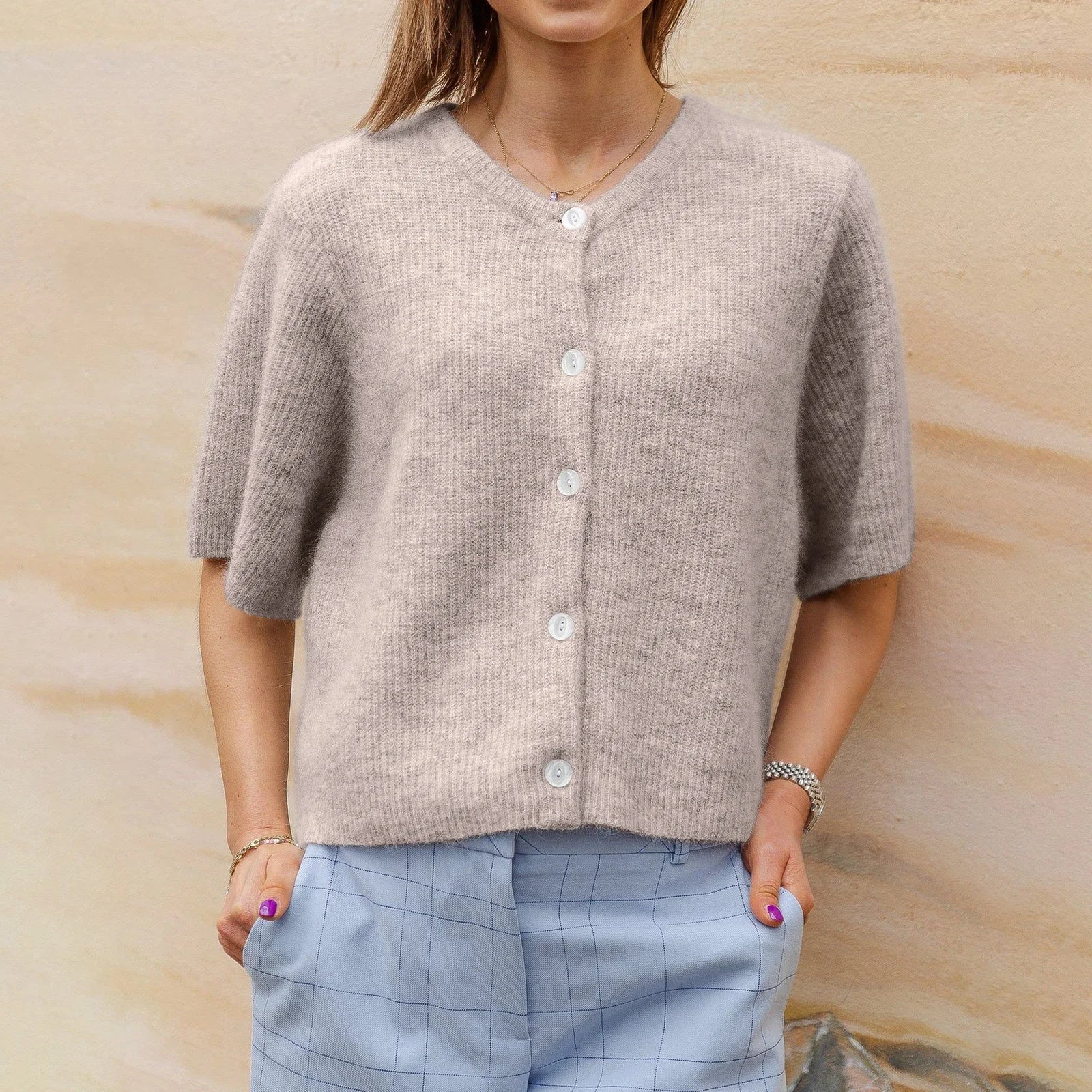 Short-Sleeve Knit Cardigan - Versatile & Stylish Women Sweaters | Chuzko.com