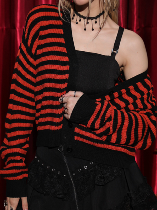 Striped Gothic Cardigan Halloween Sweater	