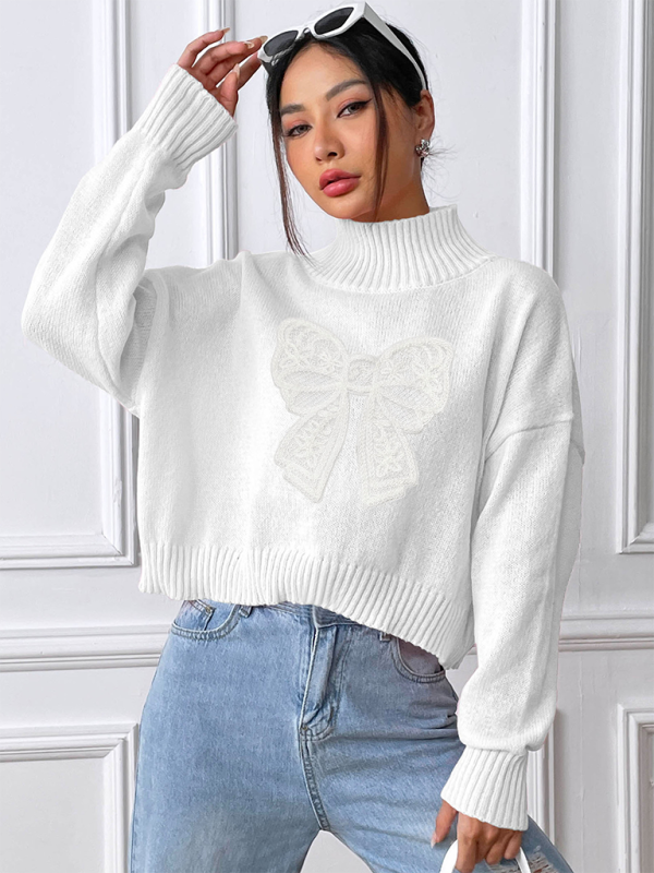 Oversized Pink Sweater with Lace Bow Sweaters | Chuzko.com