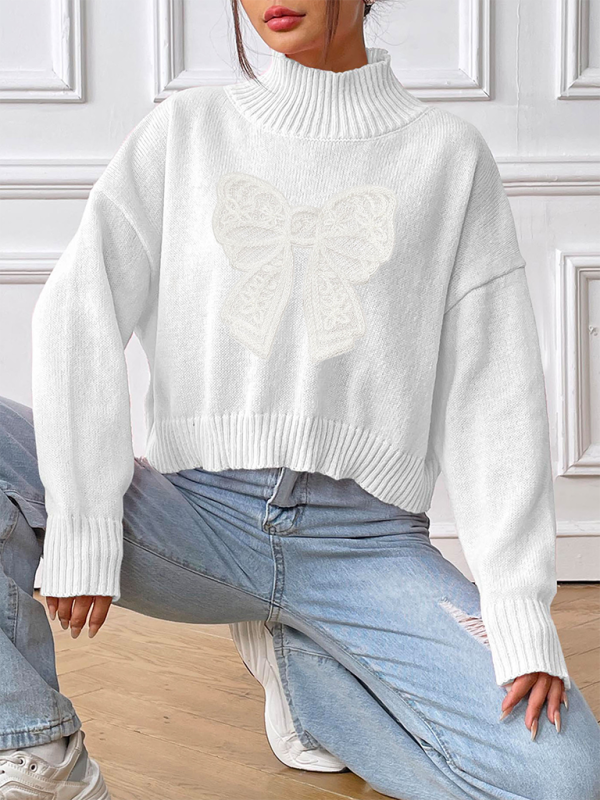 Oversized Pink Sweater with Lace Bow Sweaters | Chuzko.com