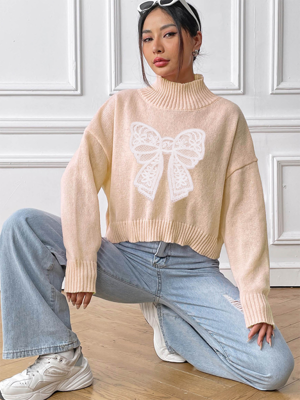 Oversized Pink Sweater with Lace Bow Sweaters | Chuzko.com