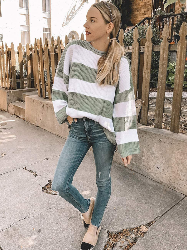 Red & White Striped Sweater Oversized Jumper Sweaters | Chuzko.com