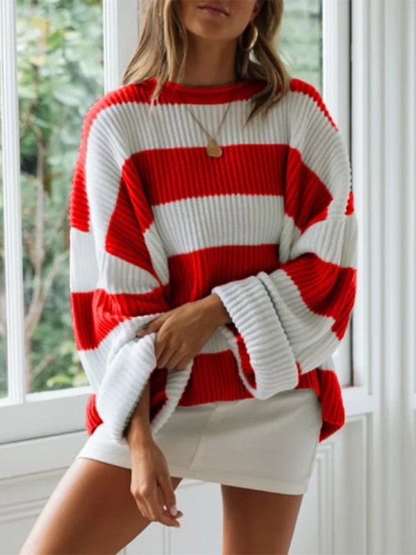 Red & White Striped Sweater Oversized Jumper Sweaters | Chuzko.com