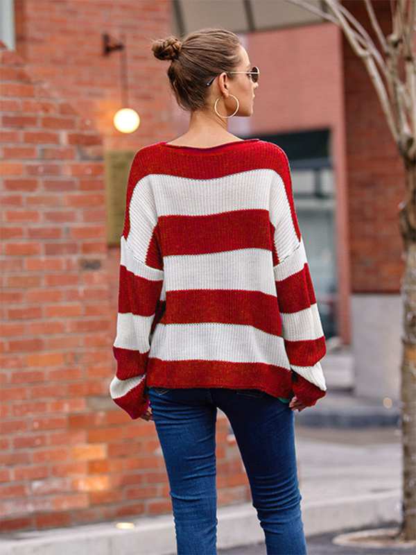 Red & White Striped Sweater Oversized Jumper Sweaters | Chuzko.com