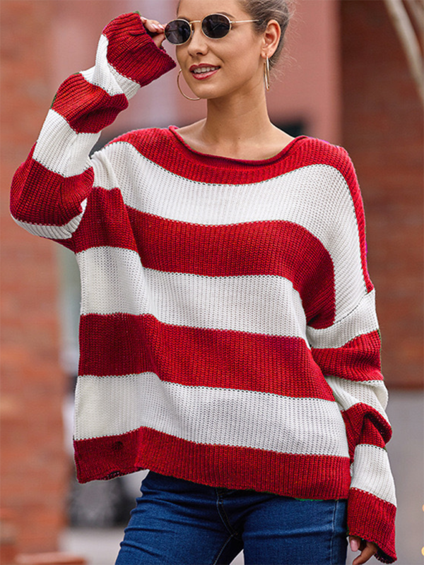 Red & White Striped Sweater Oversized Jumper	