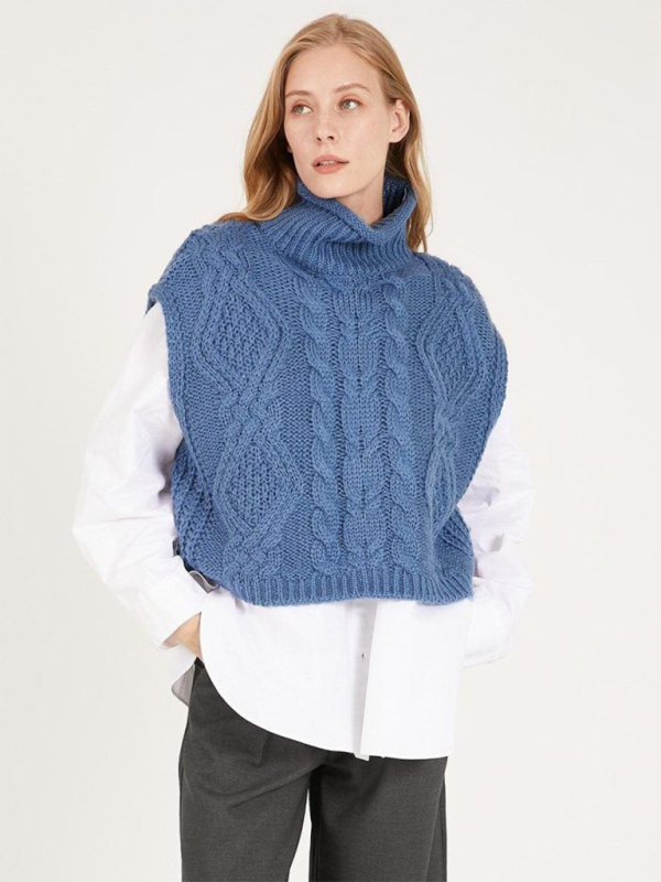 Turtleneck Cable-Knit Vest Sweater	