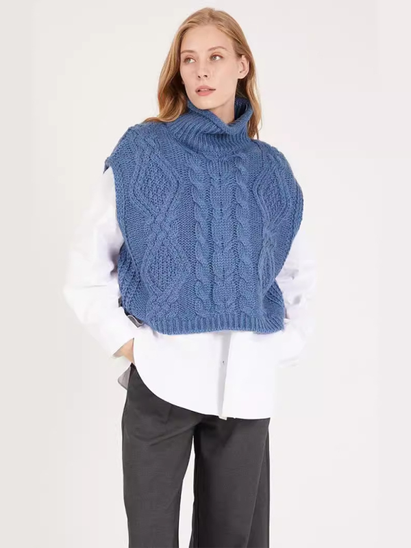 Turtleneck Cable-Knit Vest Sweater Vests | Chuzko.com