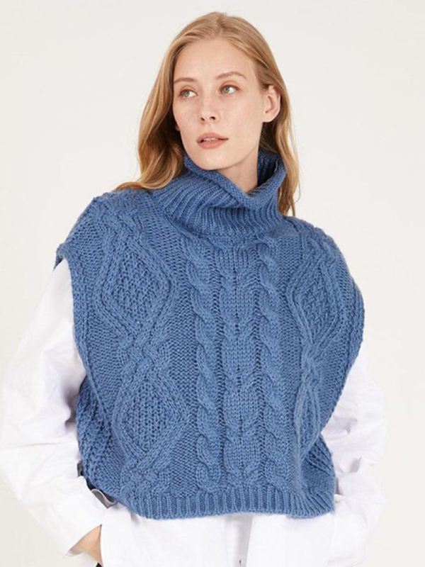 Turtleneck Cable-Knit Vest Sweater Vests | Chuzko.com