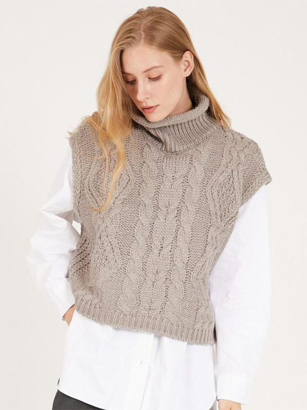 Turtleneck Cable-Knit Vest Sweater Vests | Chuzko.com