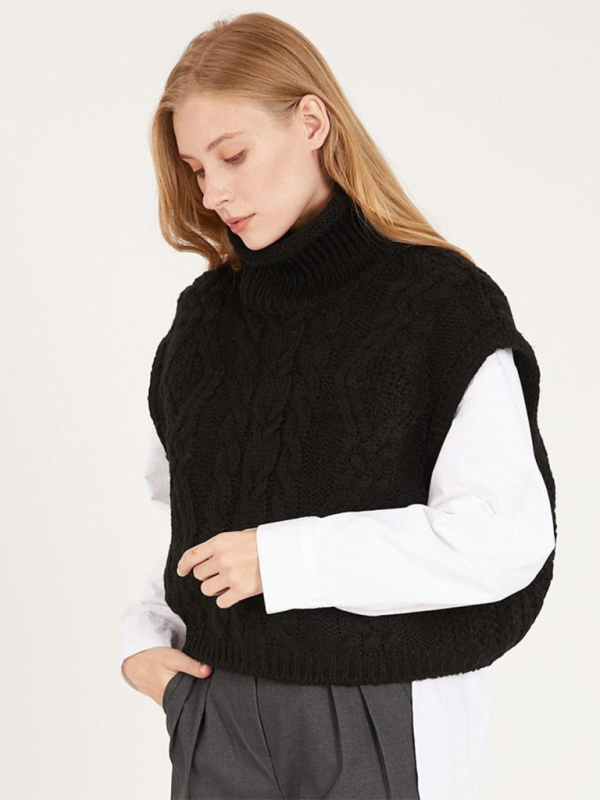 Turtleneck Cable-Knit Vest Sweater Vests | Chuzko.com