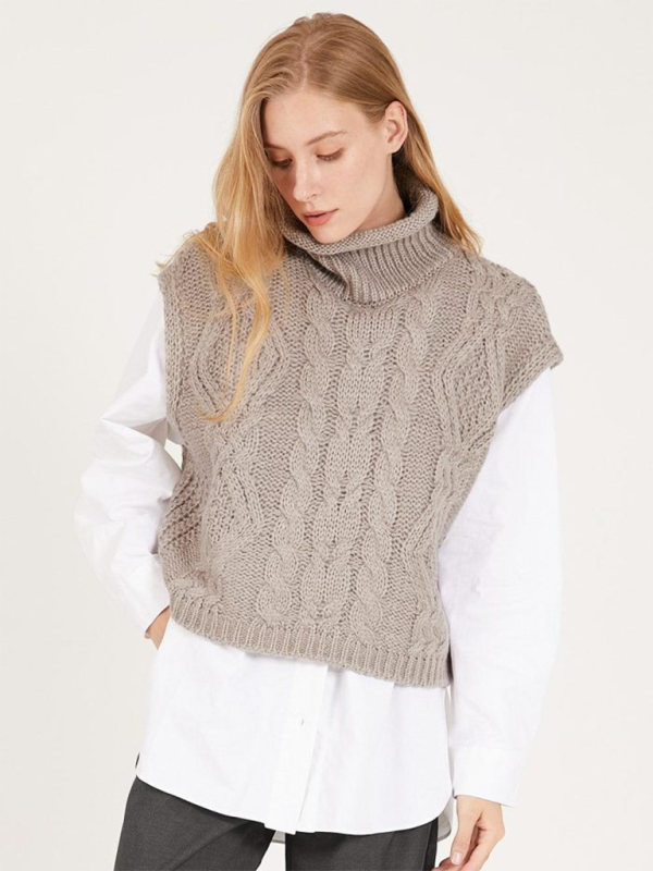 Turtleneck Cable-Knit Vest Sweater Vests | Chuzko.com