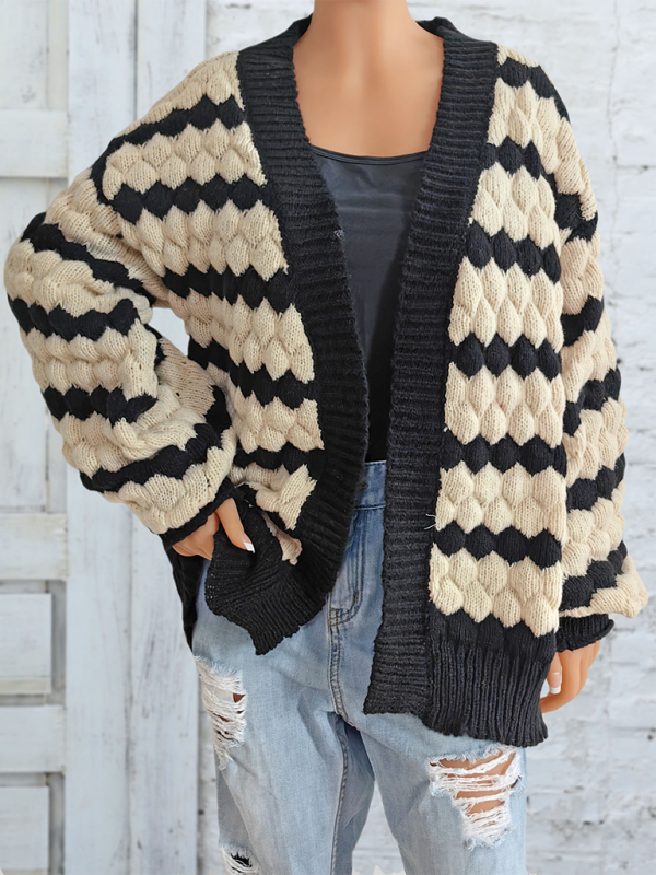 Chunky Geo Knit Cardigan Open-Front Sweater Cardigans | Chuzko.com