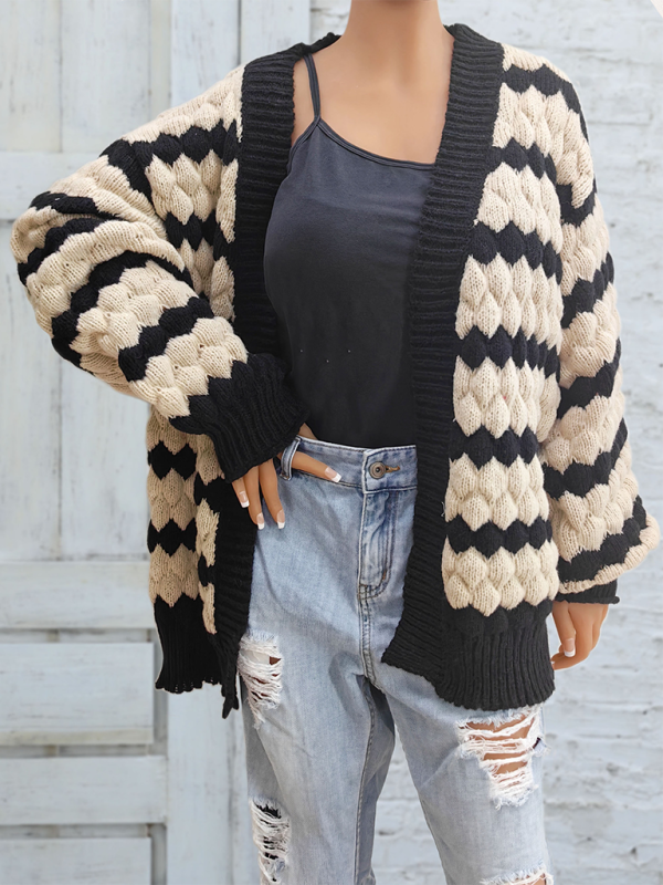 Chunky Geo Knit Cardigan Open-Front Sweater Cardigans | Chuzko.com