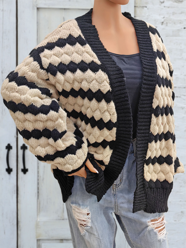 Chunky Geo Knit Cardigan Open-Front Sweater Cardigans | Chuzko.com