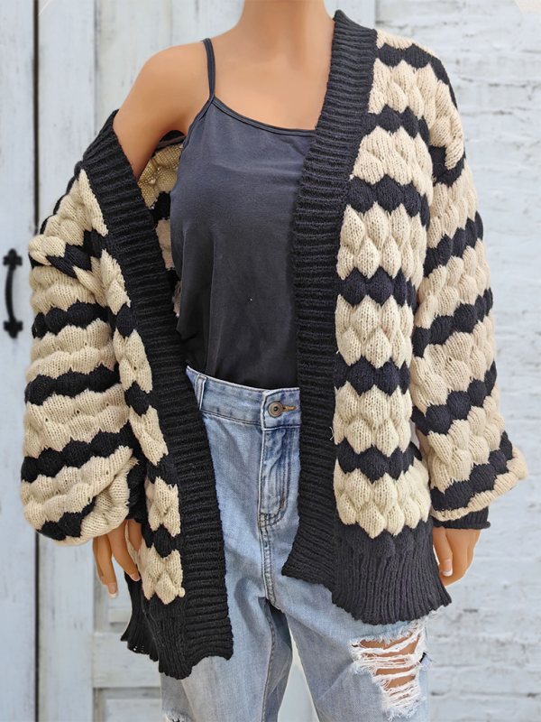 Chunky Geo Knit Cardigan Open-Front Sweater Cardigans | Chuzko.com