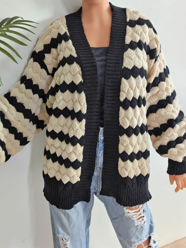 Chunky Geo Knit Cardigan Open-Front Sweater Cardigans | Chuzko.com