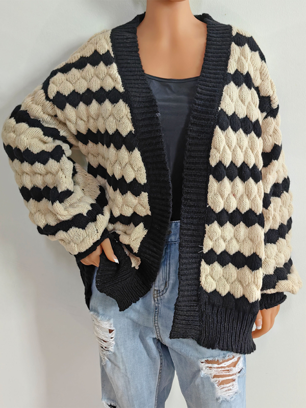 Chunky Geo Knit Cardigan Open-Front Sweater Cardigans | Chuzko.com