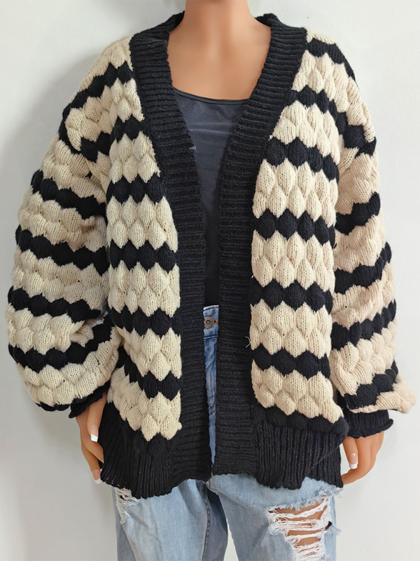 Chunky Geo Knit Cardigan Open-Front Sweater Cardigans | Chuzko.com