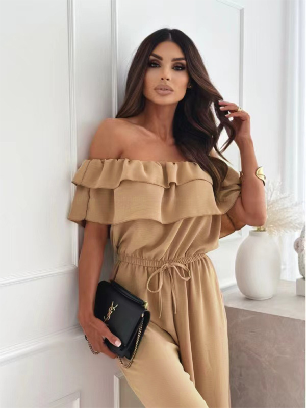 Off-Shoulder Playsuit Ruffle Wide-Leg Jumpsuit Jumpsuits | Chuzko.com