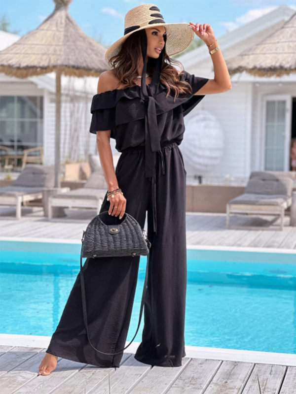 Off-Shoulder Playsuit Ruffle Wide-Leg Jumpsuit Jumpsuits | Chuzko.com