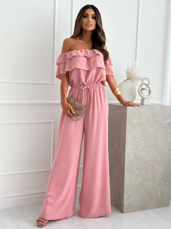 Off-Shoulder Playsuit Ruffle Wide-Leg Jumpsuit Jumpsuits | Chuzko.com