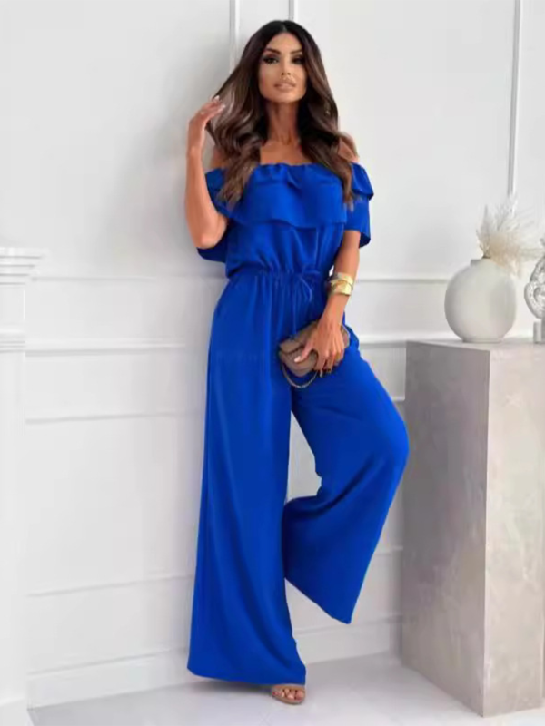 Off-Shoulder Playsuit Ruffle Wide-Leg Jumpsuit Jumpsuits | Chuzko.com