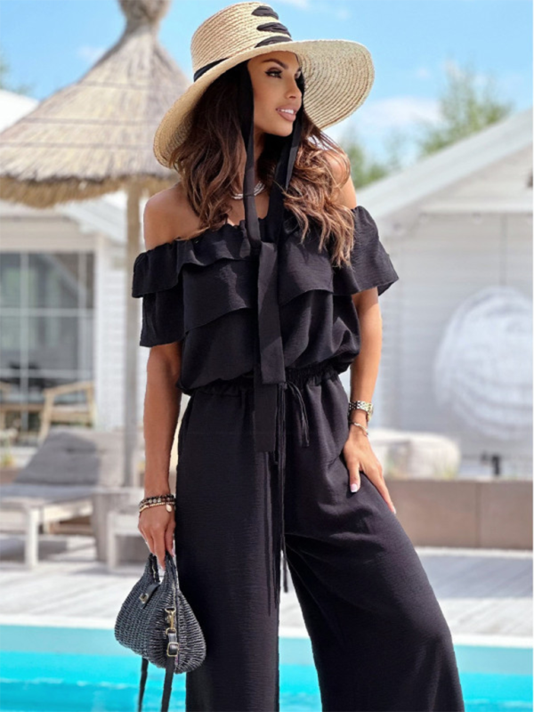 Off-Shoulder Playsuit Ruffle Wide-Leg Jumpsuit Jumpsuits | Chuzko.com