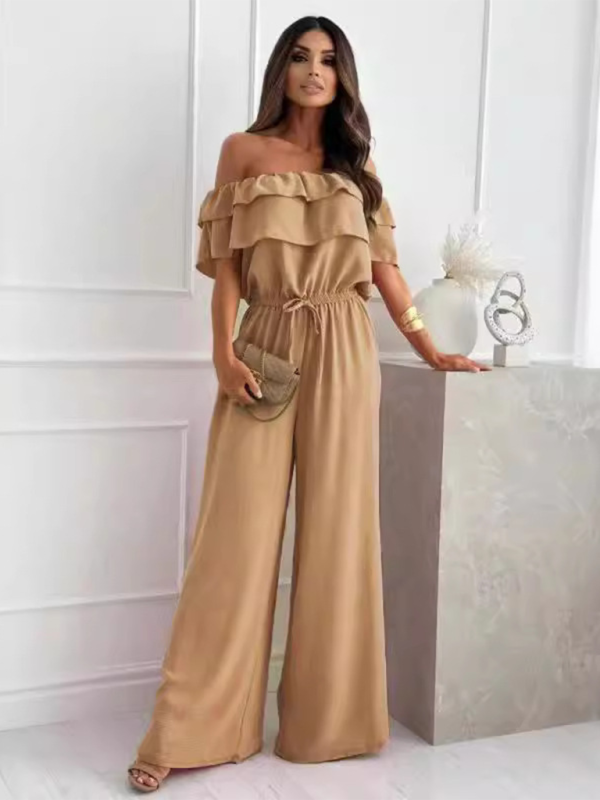 Off-Shoulder Playsuit Ruffle Wide-Leg Jumpsuit Jumpsuits | Chuzko.com