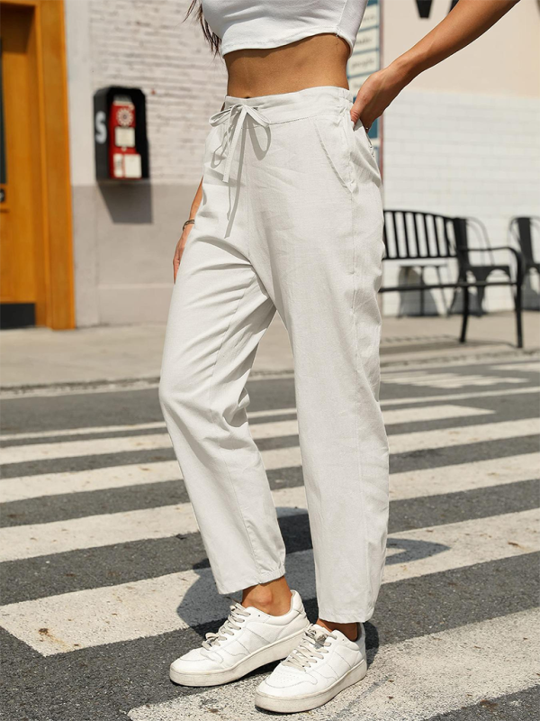 Pencil-Cut Cotton-Blend Pants with Pockets	