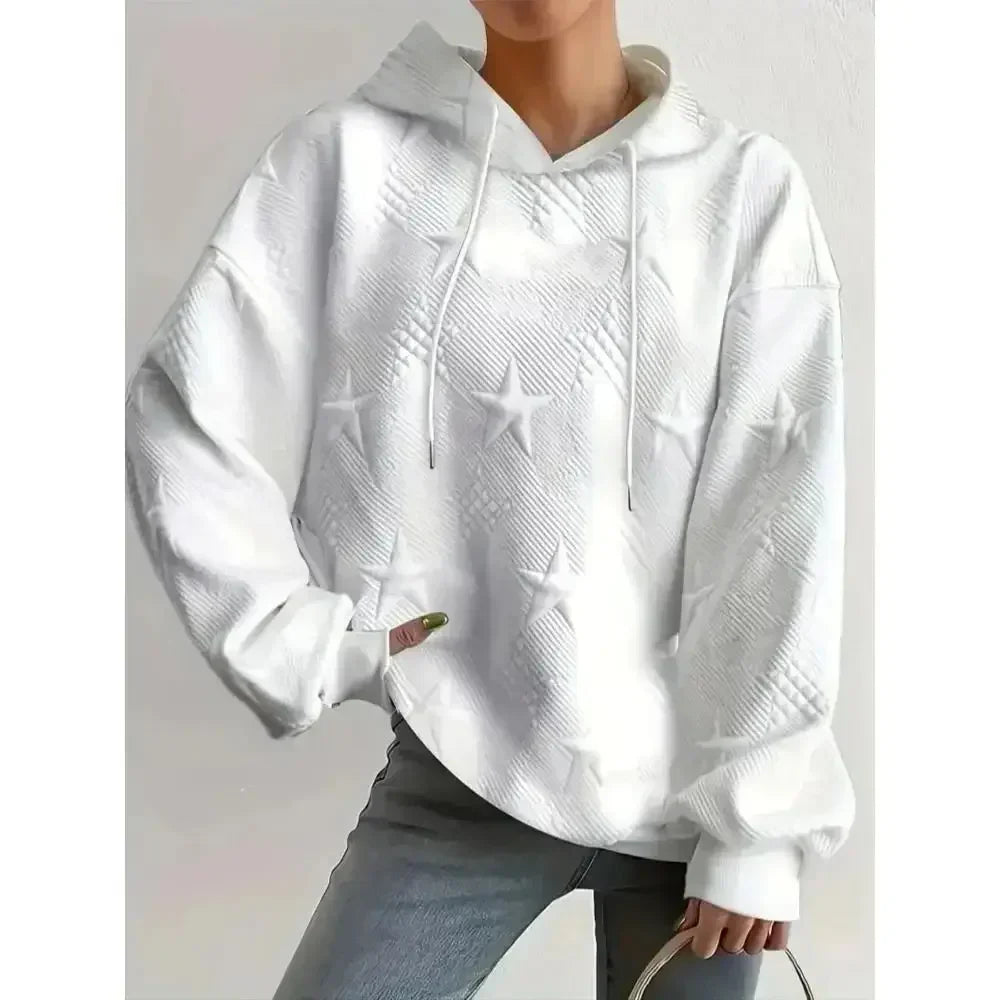 Plus-Size Star Textured Hoodie Sweatshirt	