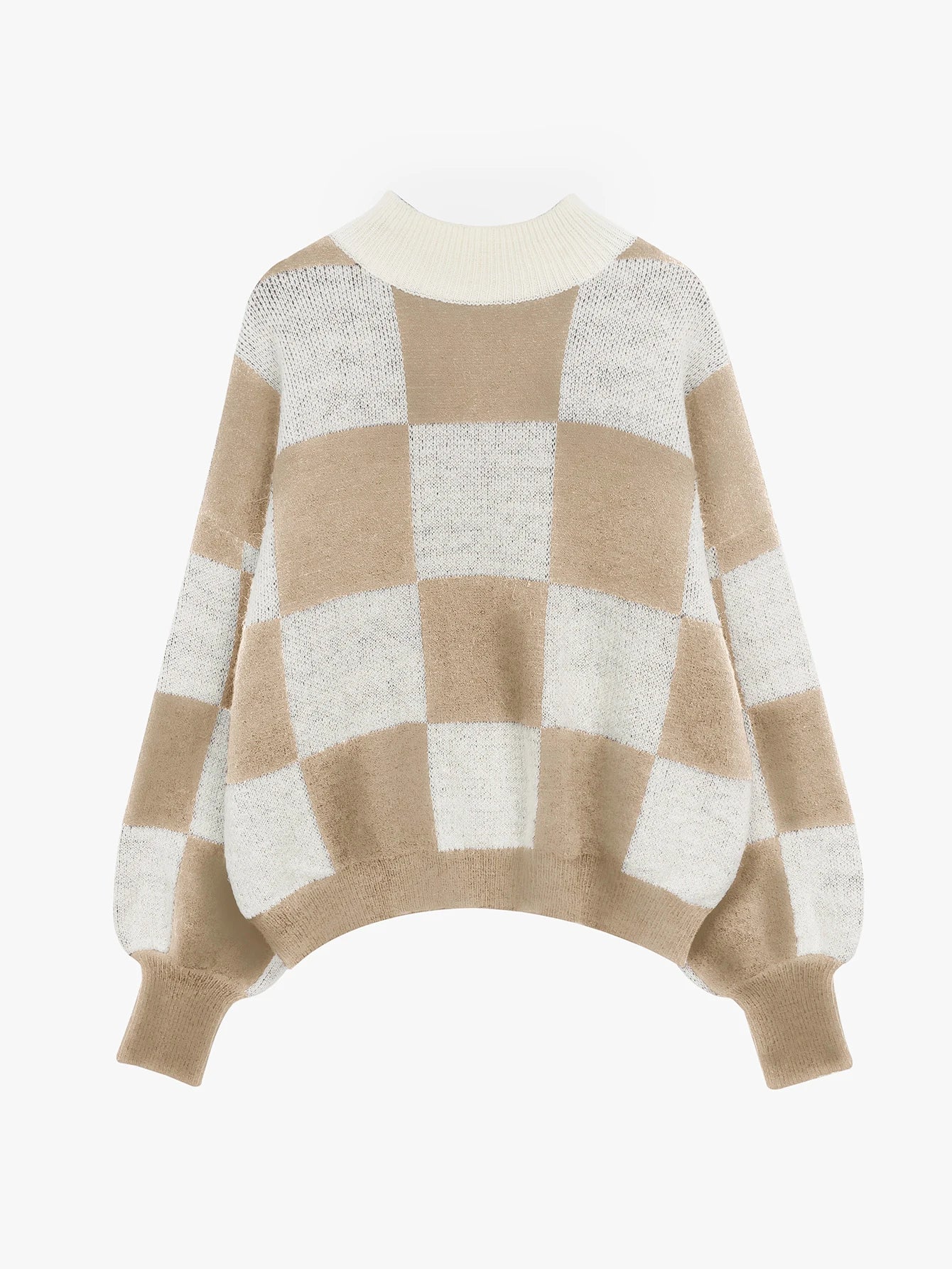 Oversized Checkerboard Sweater High Neck Jumper Sweaters | Chuzko.com