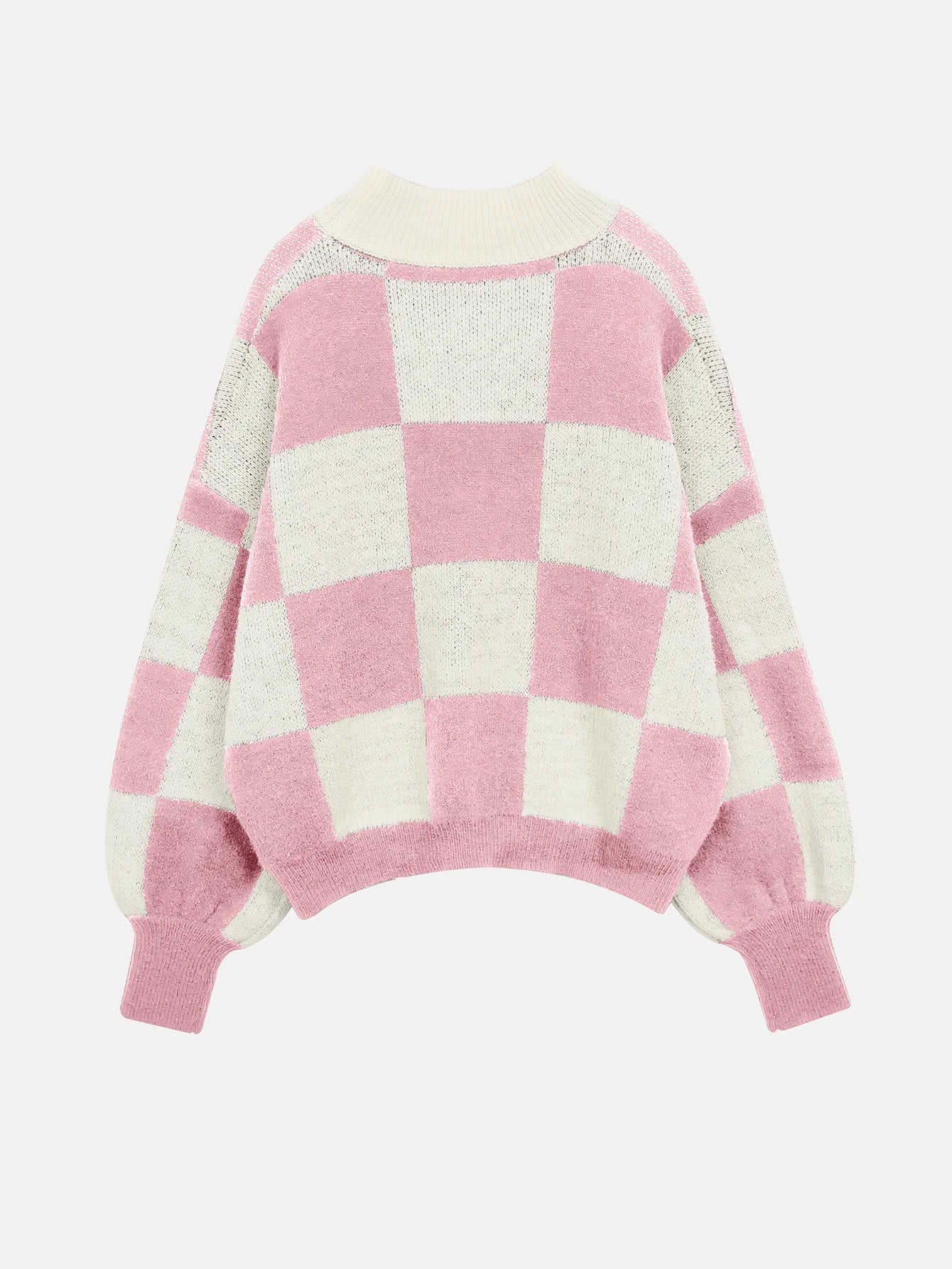 Checkered High Neck Sweater Pink and Cream Jumper Sweaters | Chuzko.com