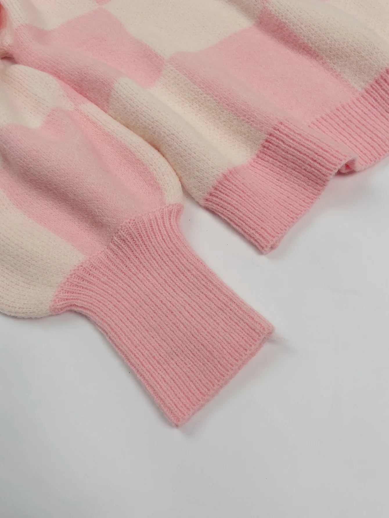 Checkered High Neck Sweater Pink and Cream Jumper Sweaters | Chuzko.com