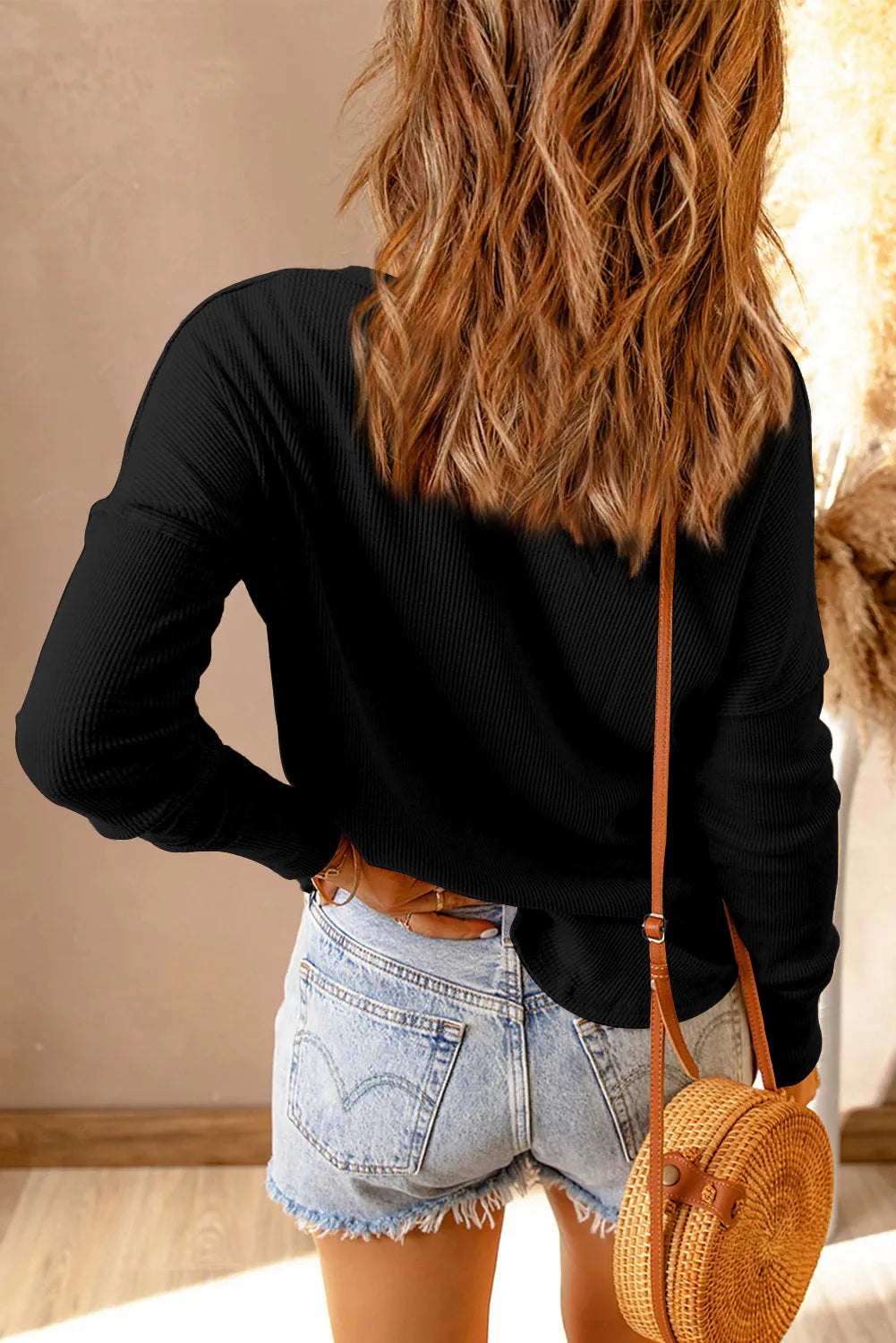 Long-Sleeve Casual Top Oversized Textured Fall T-Shirt Tops | Chuzko.com