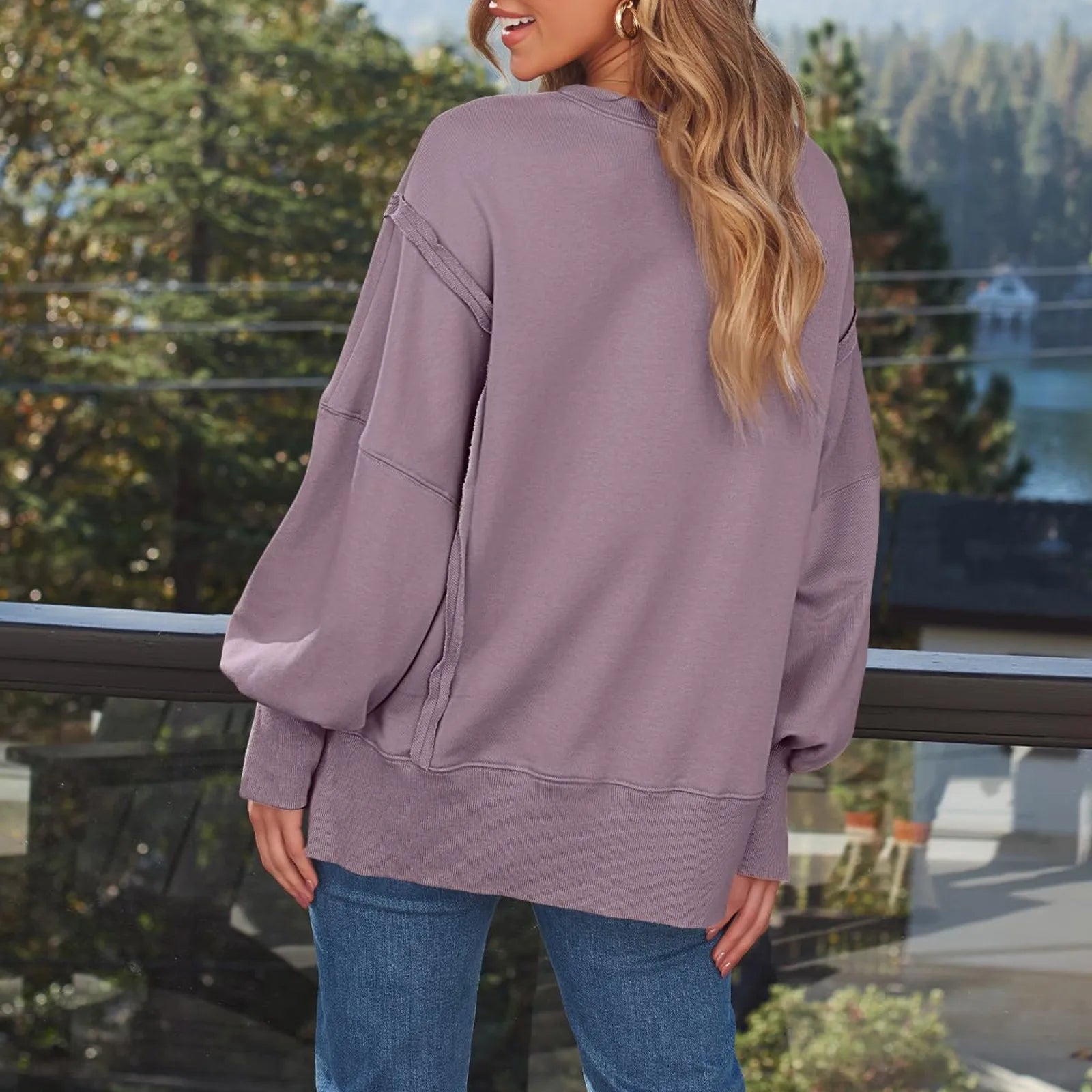 Fall Sweatshirt Drop Shoulder Cut-Out Pullover Pullovers | Chuzko.com