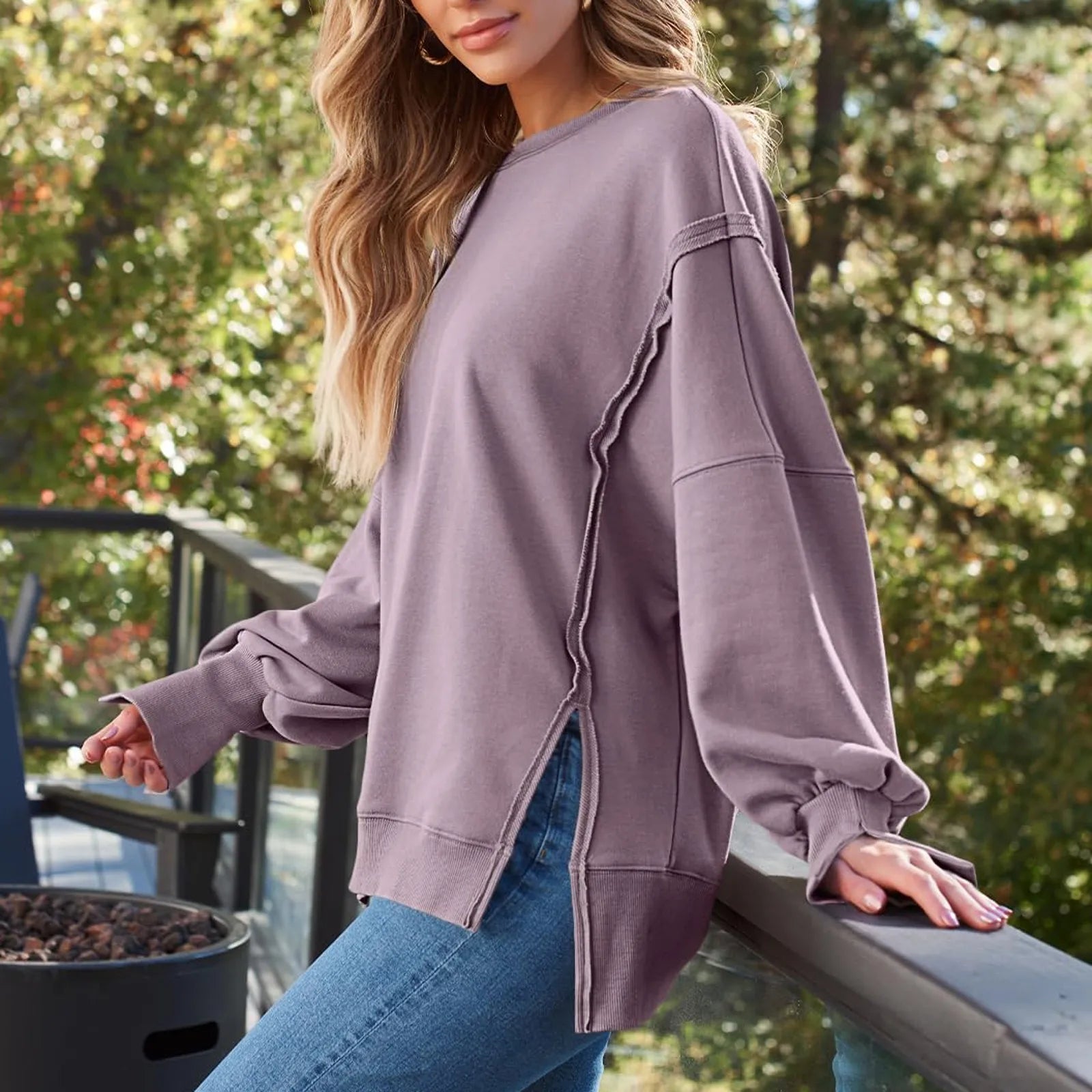 Fall Sweatshirt Drop Shoulder Cut-Out Pullover Pullovers | Chuzko.com