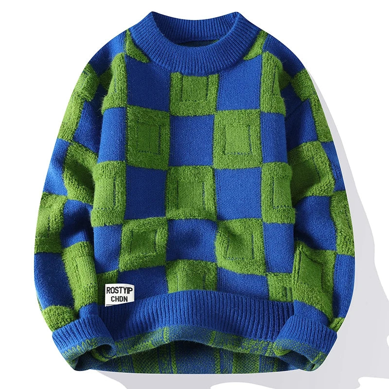 Urban Lattice Jumper Checkered Knit Men's Sweater	