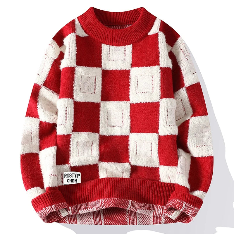 Urban Lattice Jumper Checkered Knit Men's Sweater mens sweaters | Chuzko.com