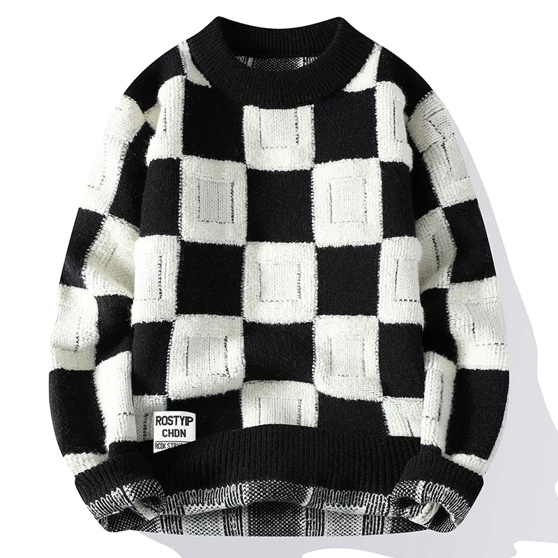 Urban Lattice Jumper Checkered Knit Men's Sweater mens sweaters | Chuzko.com