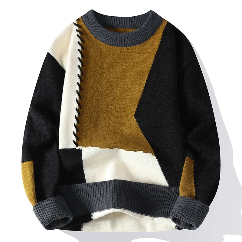 Men's Streetwear Patchwork Sweater – Cozy & Stylish Knitwear Men | Chuzko.com