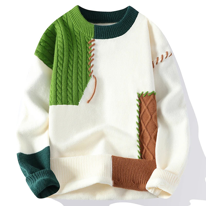 Men's Streetwear Patchwork Sweater – Cozy & Stylish Knitwear Men | Chuzko.com