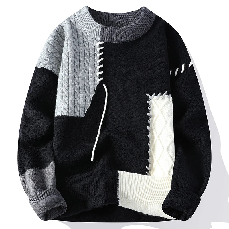 Men's Streetwear Patchwork Sweater – Cozy & Stylish Knitwear Men | Chuzko.com